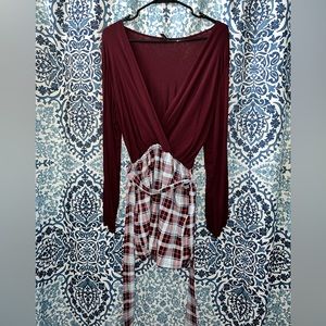 Red Deep V Neck Plaid Romper NEW M/L